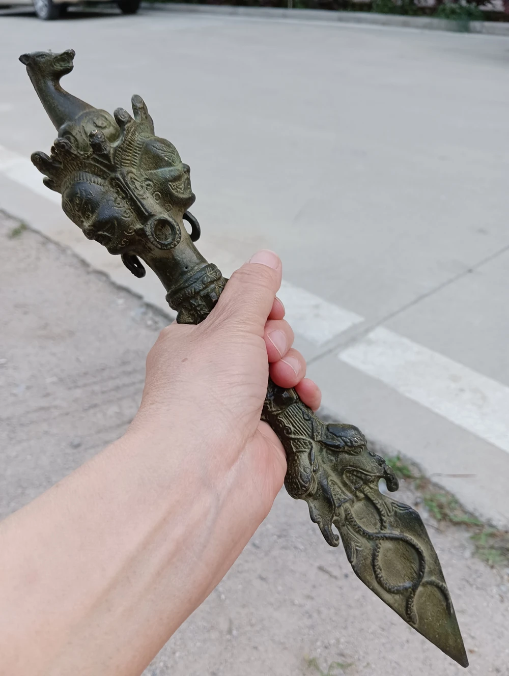 

Vintage Bronze Exorcism Tool Vajra Dorje Tibetan Buddhism Ritual Bless the Power Apotropaion Horse Head