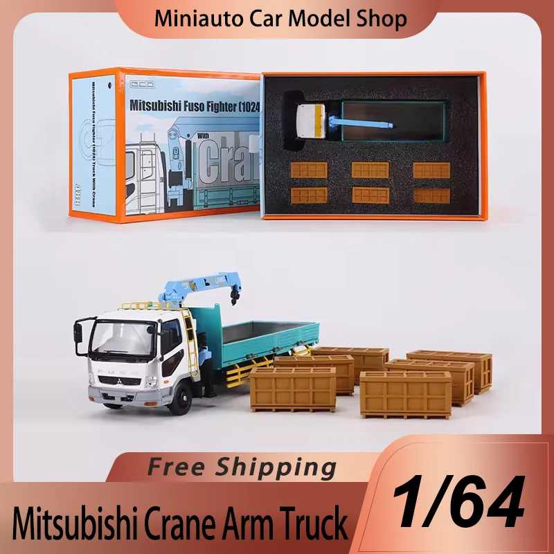 

New In Stock Gcd 1:64 Mitsubishi Crane Arm Truck Alloy Miniature Fuso Boom Truck Diecast Model Gift Cement Pipe And Box Toy Gift