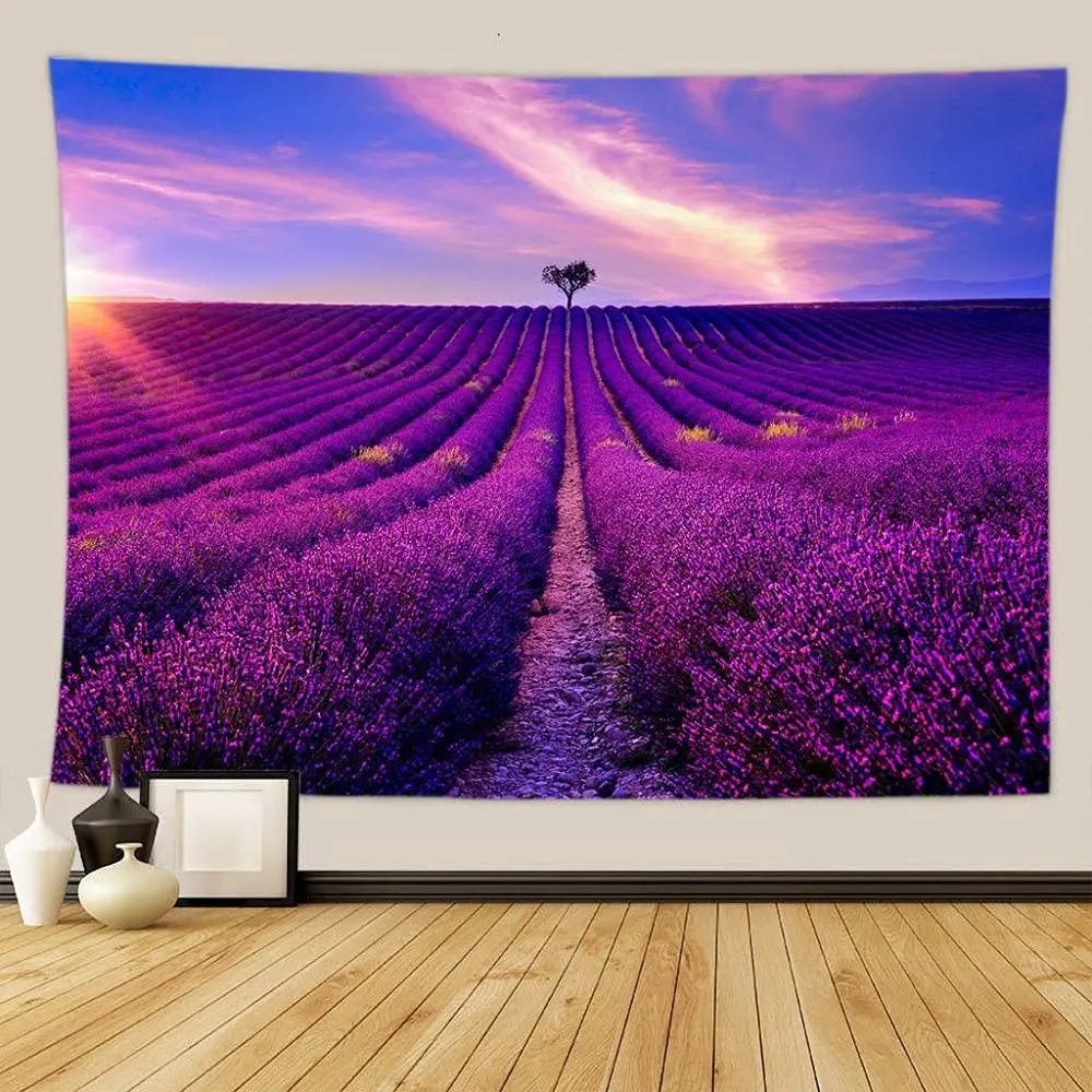 Lavender Tapestry,Blooming Fields in Rows Tapestry Aromatherapy Countryside Tapestry Wall Hanging for Bedroom Living Room Dorm