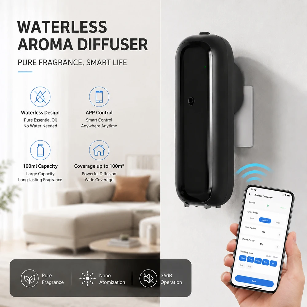 NAMSTE 100m³ Plug in Wall Fragrance Diffuser Waterless Smart Flavoring Diffuser Essential Oils Home Fragrance Scent Air Machine