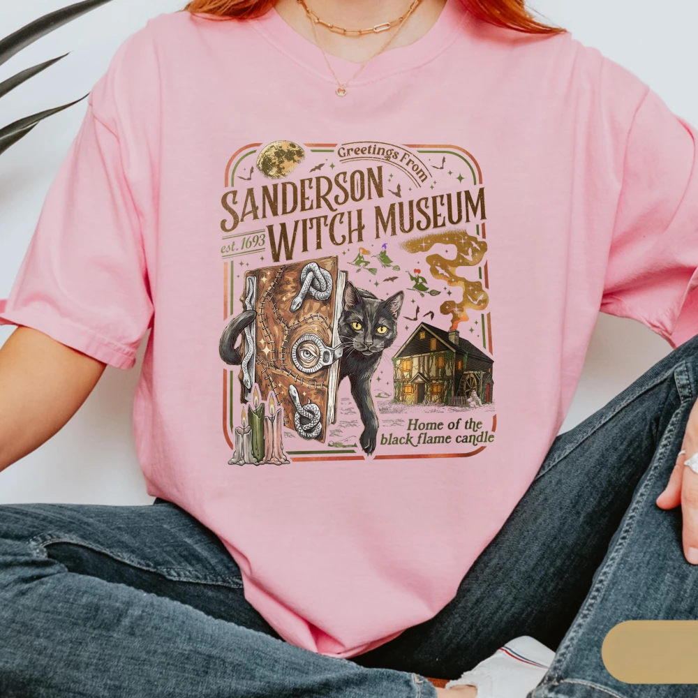 Sanderson Witch Museum T-Shirt Salem Halloween Vintage Tee Black Flame Candle Graphic Tshirt Spooky Season Gift Cotton Tees