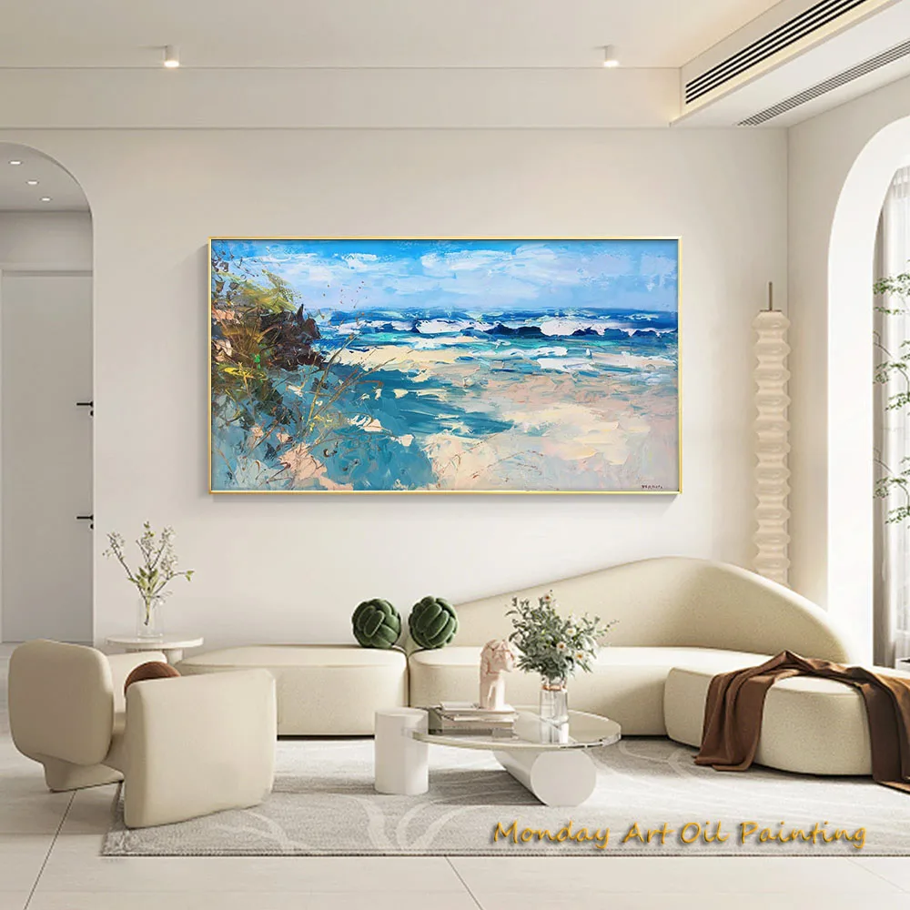 

Hand Painted Beach Oil Painting On Canvas Original Ocean Modern Coastal Abstract Art Living Room Wall Art Fedex Shipping Cost