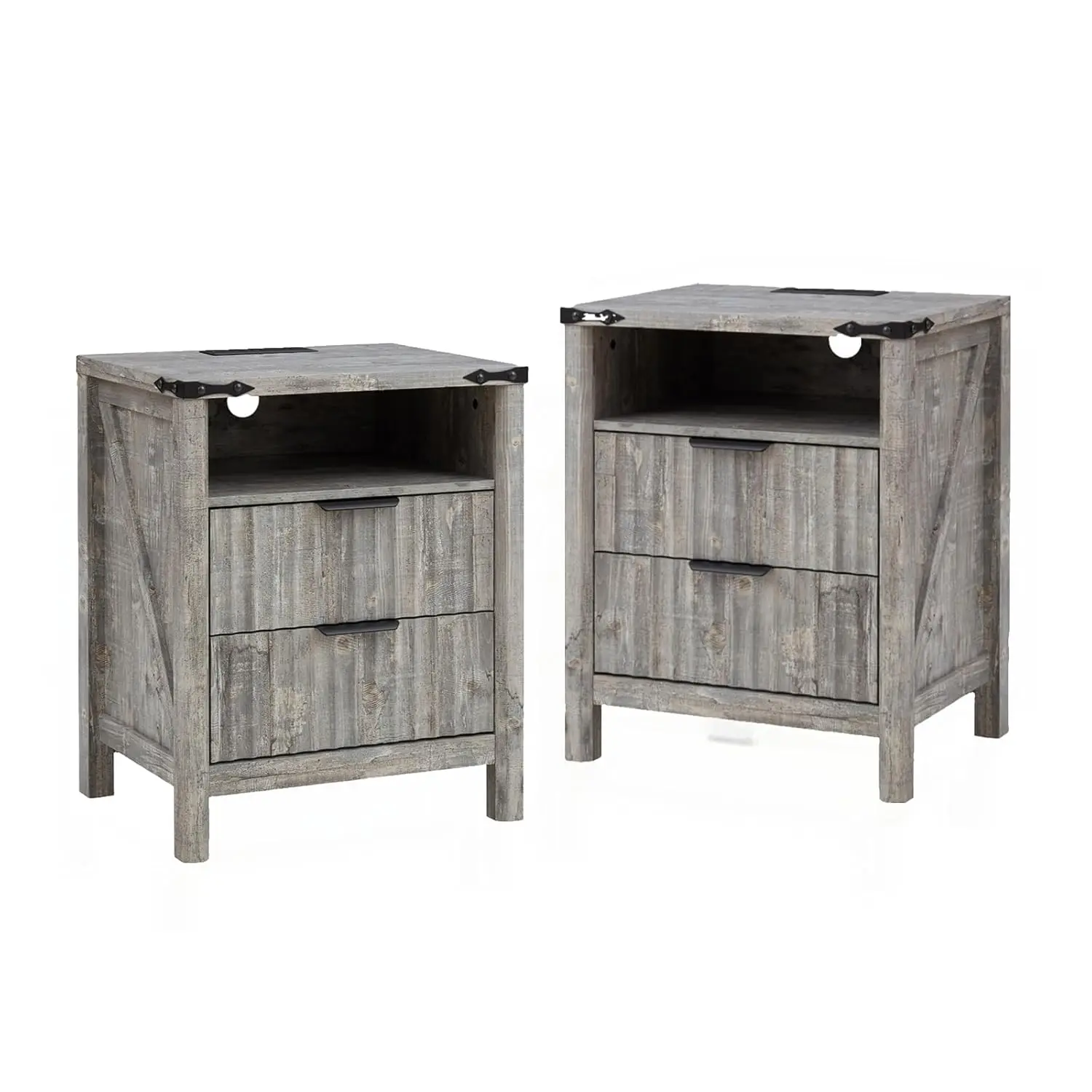 

Fluted Nightstand With Charging Station Set Of 2-20-inch Farmhouse End Side Table - Modern Night Stand - Elegant, Customized