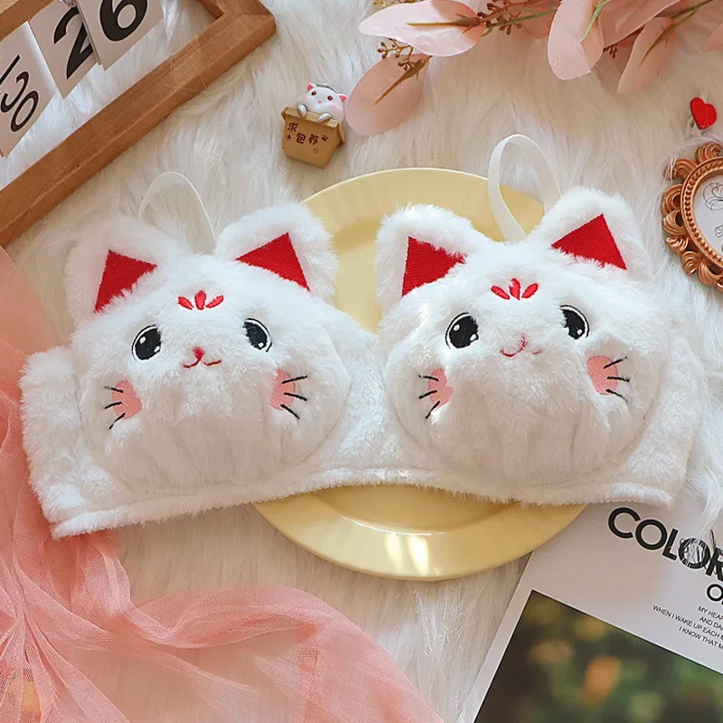 اليابان Kawaii أفخم النساء الصدرية ملخصات لطيف فتاة القط الأرنب مريحة الصدرية مجموعة الكرتون الملابس الداخلية جميلة لينة الدافئة طالب الملابس الداخلية #3