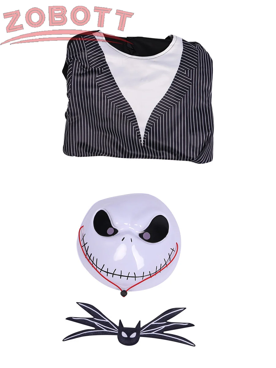 ジャックskellingtonアニメコスプレ男の子のための衣装、クリスマスのボディスーツの前の悪夢、ハロウィーンの服