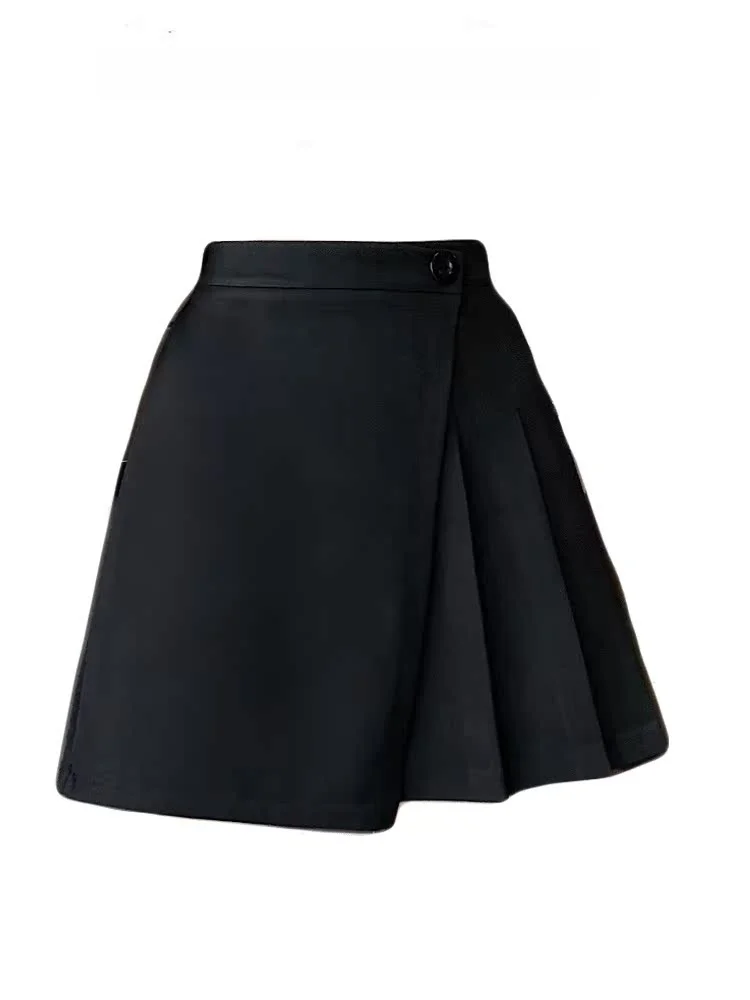 

Black Woolen A-Line Skirt Women's plus Size Irregular Hem Slimming Spring Match Sweater Pleated Short Skirt Korean Style
