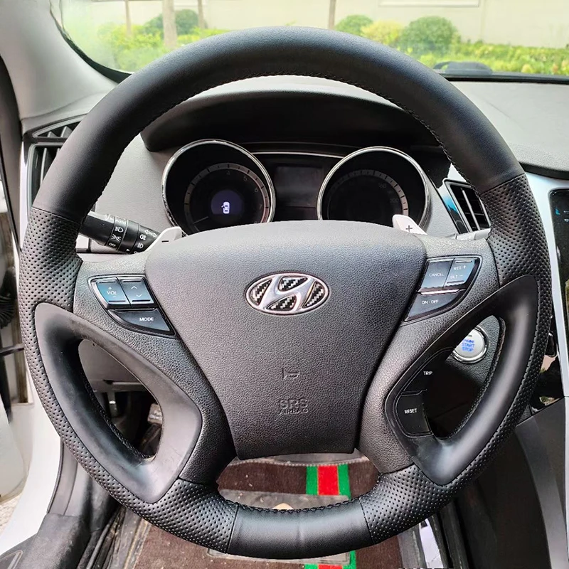 

Сшитый вручную черный нескользящий чехол на руль из натуральной кожи для Hyundai Sonata 8 2011 2012 2013 2014, автозапчасти