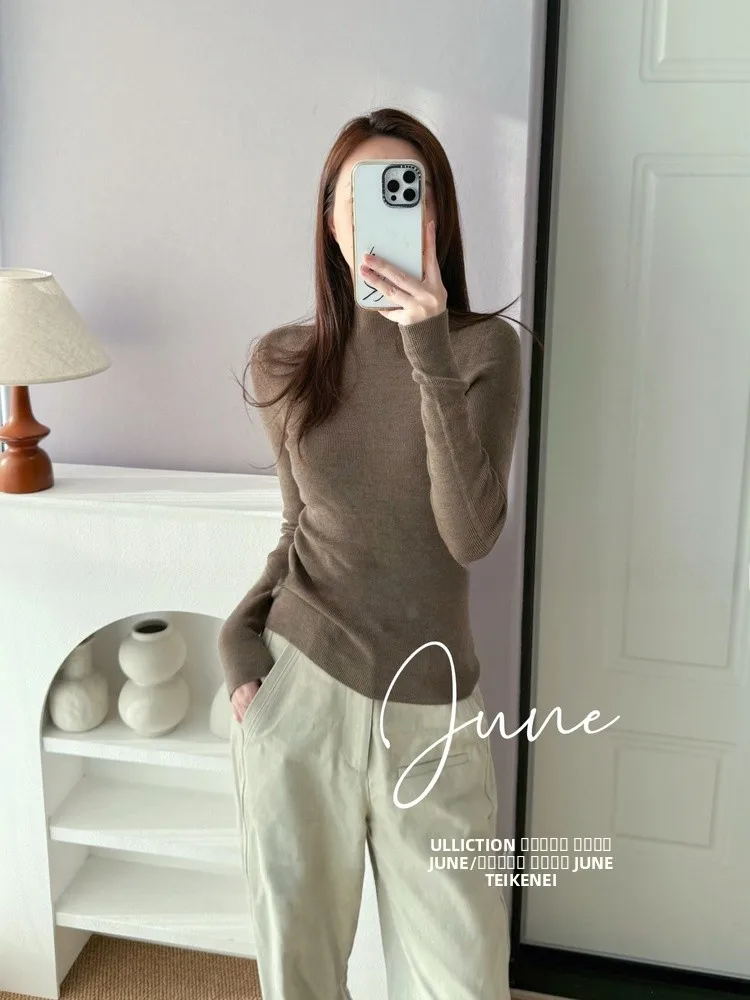 

Slim Fit Long Sve Knitted Sweater Yangzi Yarn f High Collar Sl Woolen Casual Sle Women's T-irt Autumn Wear