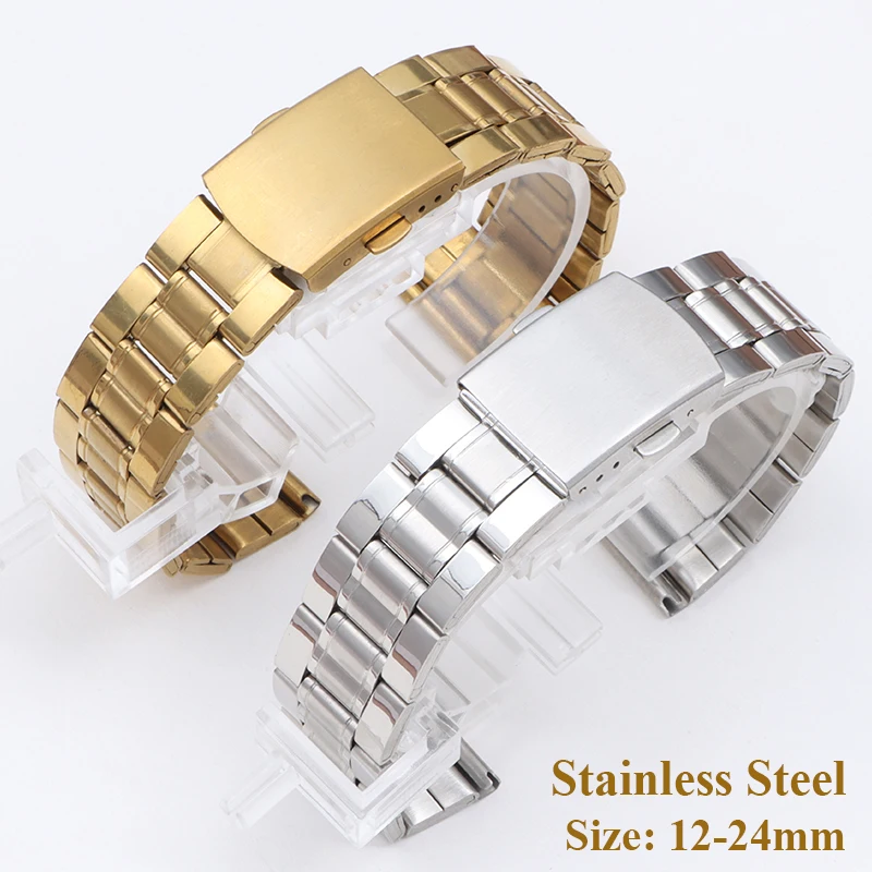 Stainless Steel Watch Band Folding Safety Buckle for Women Bracelet Strap18mm 20mm 22mm Watch Belt 12 14 16 24mm Universal Strap