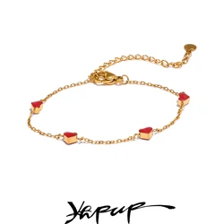 Yhpup Double Side Enamel Heart Chain Chic Bracelet Bangle Gift Stainless Steel Fashion Charm Korean Golden Jewelry Women