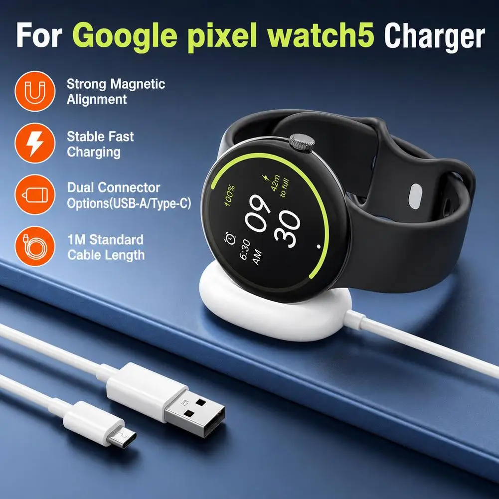 Type-C Magnetic Charging Dock For Google Pixel 5 Watch Portable Watch Charger Cable 2 Pin Cord Matte Side Charger Dock