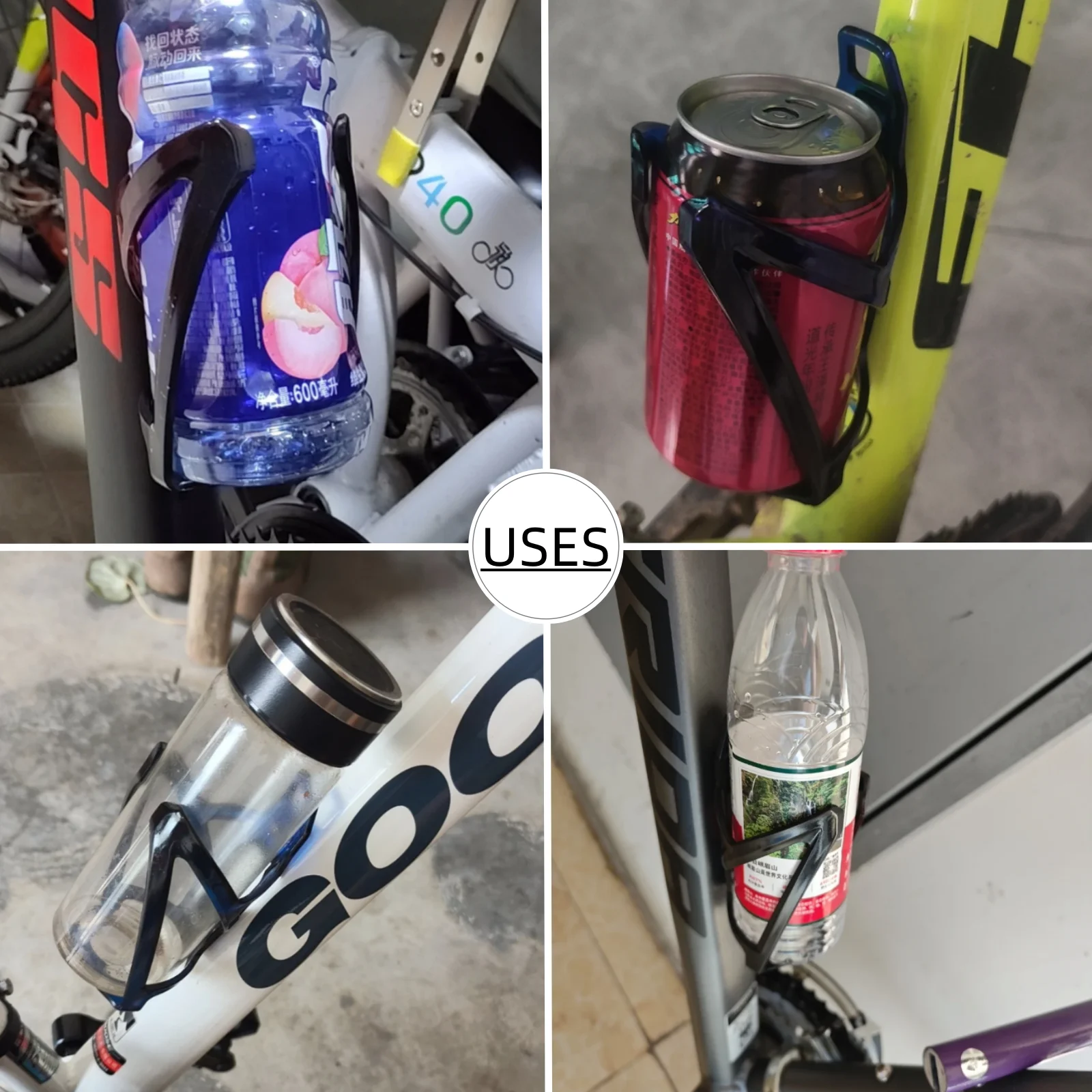 Lightweight No Logo Bike Water Bottle Cage for MTB/Road Bike, Shock-Absorption Design, Fits Standard Bottles (Black)