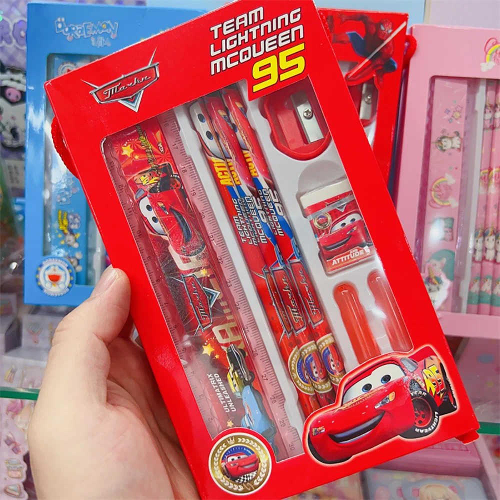 Cars Lightning McQueen Stationery Set Pencil Eraser Ruler Pen Sharpener Study Stationery For Kids School Supplies Birthday Gifts