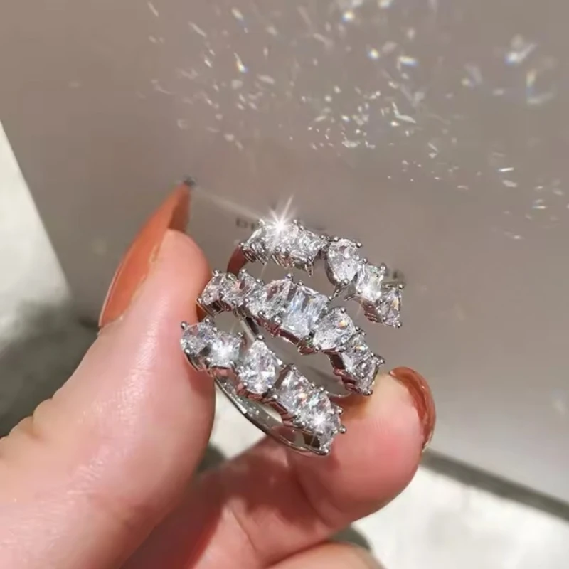 Irregular Rings for Women Fashionable Unique Three-layer Finger Accessories Graceful Chic Gentle Wedding Band Jewelry