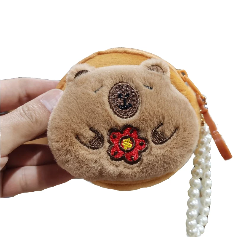 Fun Cute Small Animal Wallet Cartoon Capybara Plush Coin Purse Money Change Pouch Girls Kids Lovely Headphone Storage Bag Gift