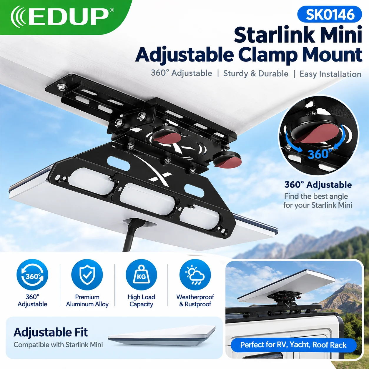 EDUP SK0191 Mini Starlink Cab Mount Bracket No-Drill Third Brake Light Mount for Ford F Series Pickup Trucks