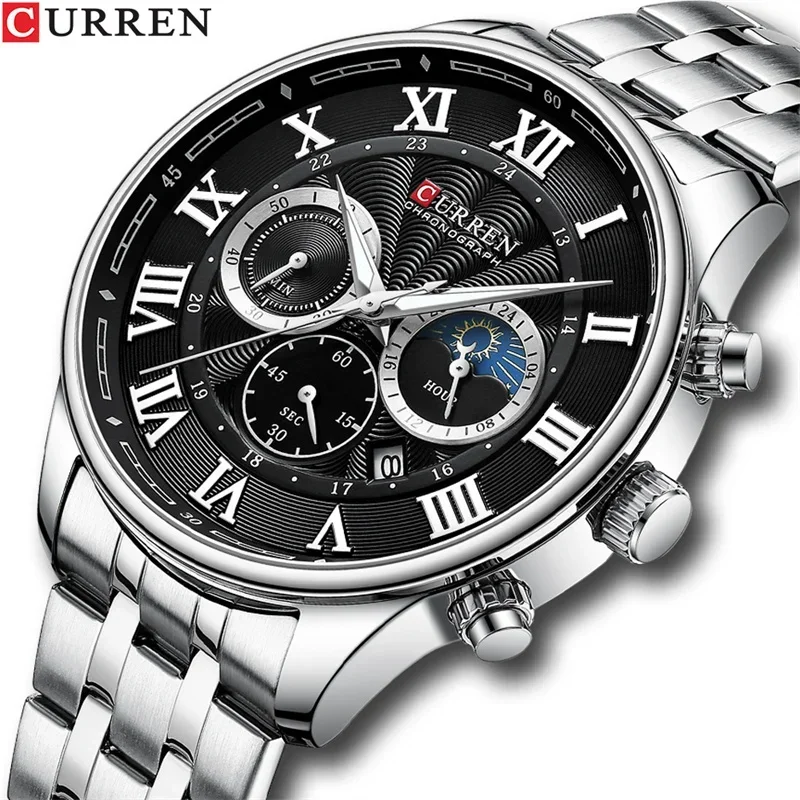 Chronograph  Men's Quartz Watch Luxry Multi Function Calendar Stainless Steel Luminous Business Watches for Men Sport Clock