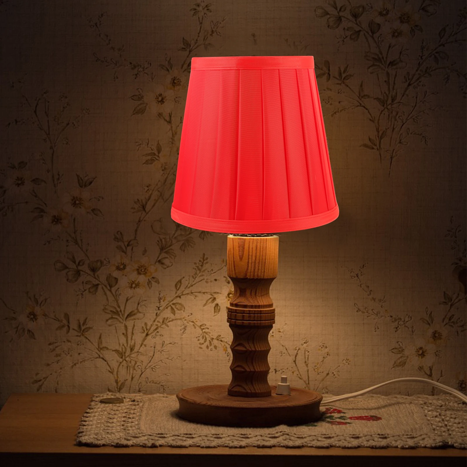 

Wooden Pleated Cloth Lampshade Decorative Fabric Table Lamp Shade for Bedroom Living Room Study Household Light Cover