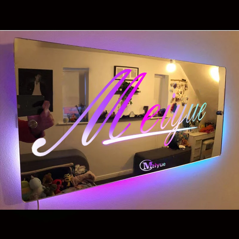 Mirror Light Personalised Words Acrylic Mirror Wall Decor LED Light Wall Custom Name Neon Sign