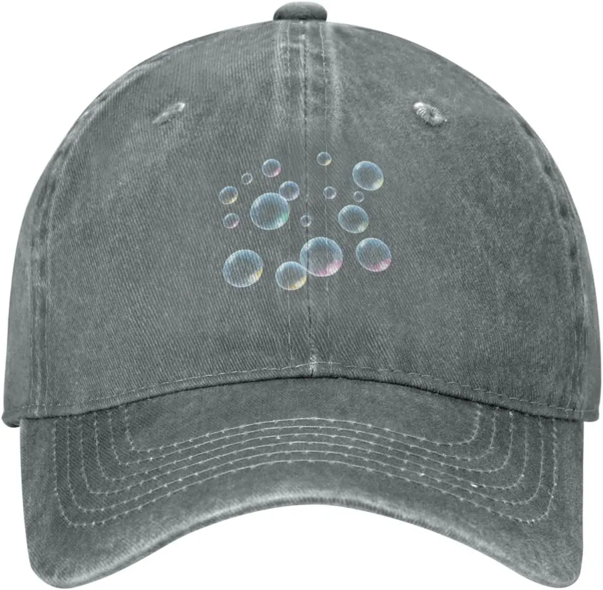 Black Falling Bubbles Printed Washed Cowboy Baseball Cap for Adults - Stylish and Breathable Hat