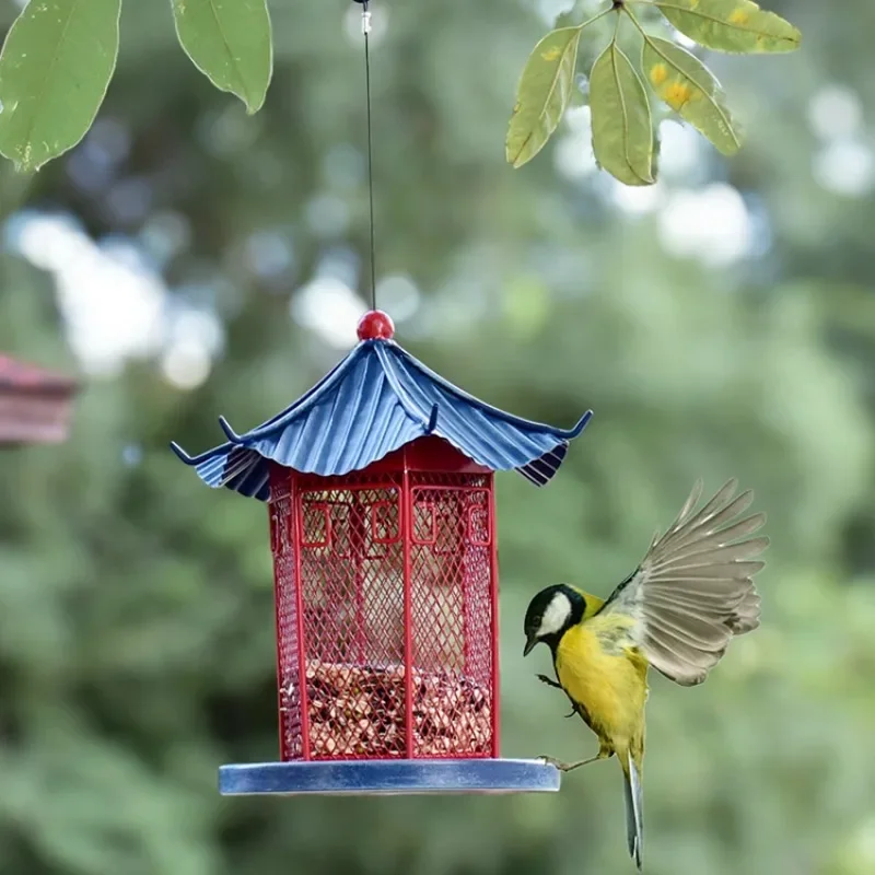 

Outdoor Gazebo Hanging Bird Feeder Metal Iron Hanging Bird Feeder Retro Oriental Culture Oriental Architecture Pet Product