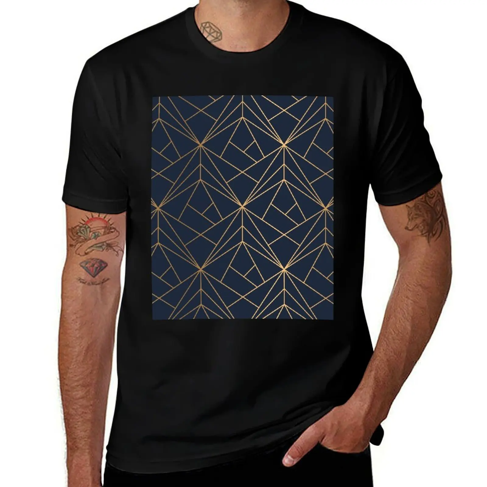 Elegant geometric copper navy blue T-Shirt Regular Fit Plain Tee Shirt