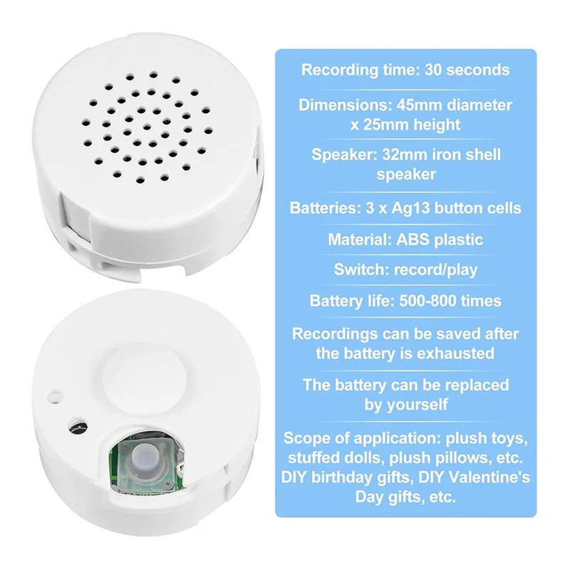 AA60-2 Pcs Sound Recorder DIY Voice Recording Button For Stuffed Animals, Bear,Plush, Baby Doll Toy For Stuffed Animal Toy