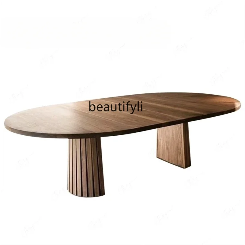 

xx1Nordic Modern North America Black Walnut High-End Creative Solid Wood Large Board Table Minimalist Log