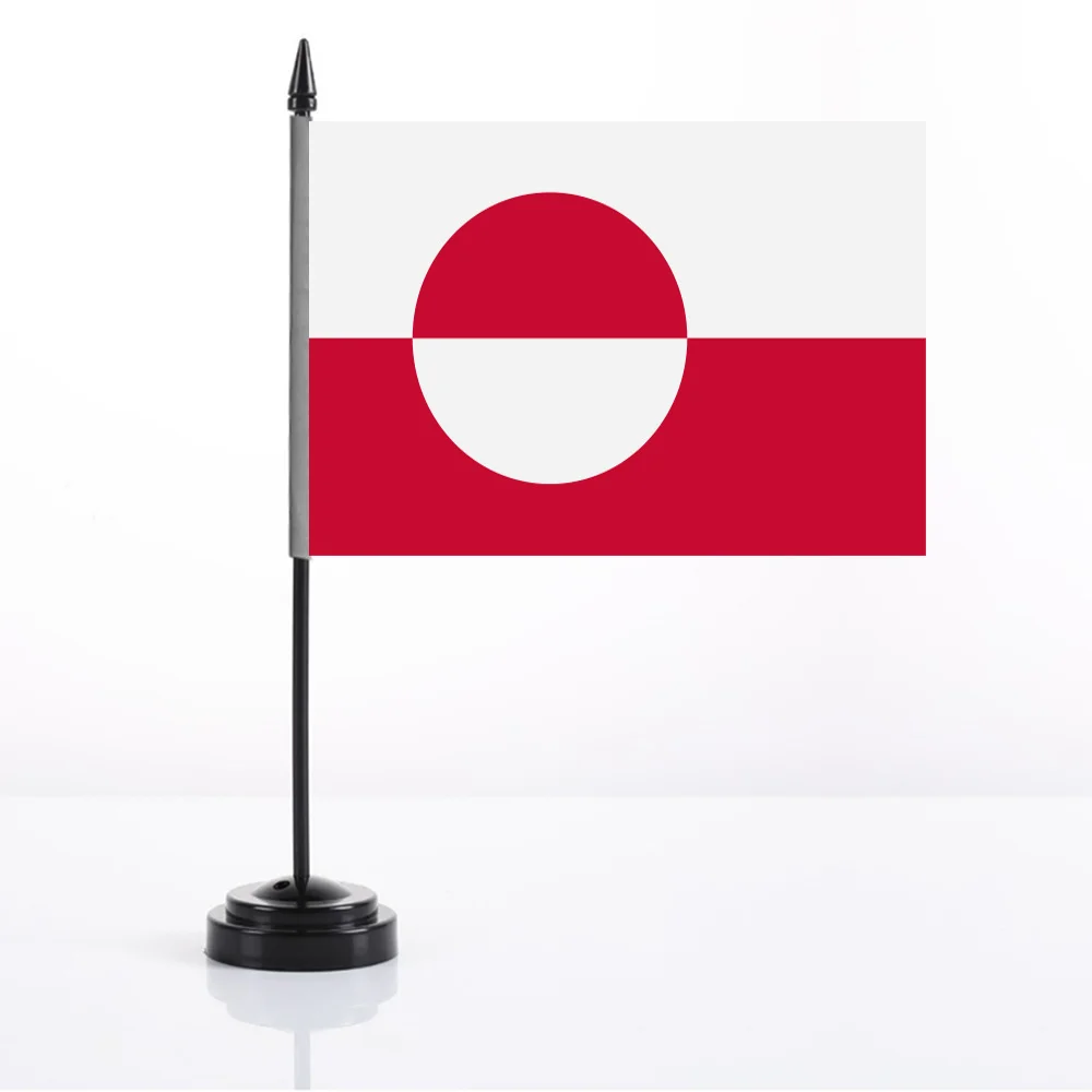 1pc Greenland Polyester Desk Flag, Small Office Flags Featuring Solid Plastic Black Pole And Base, for Office Meeting Desk Decor