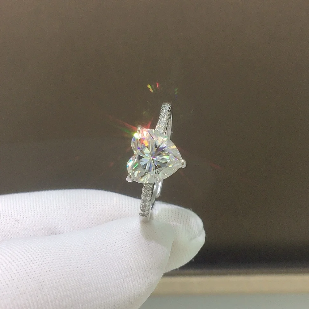 S925 2 Carats High Quality Moissanite Diamond Heart Ring Fashion Elegance Jewelry Birthday Women Mature Charm Gift