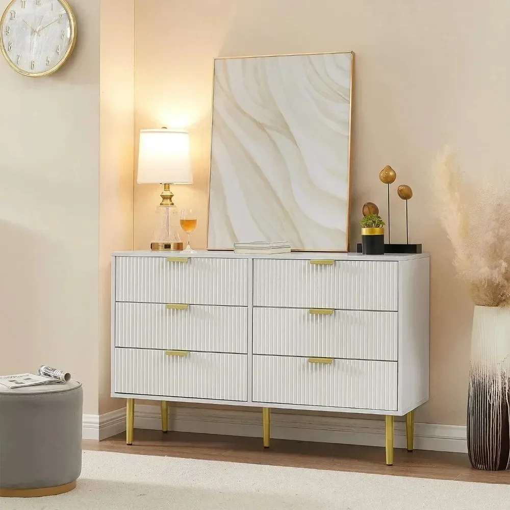 

White Dresser for Bedroom Furnitures Toilet Furniture Makeup Table Entryway and Hallway 6 Drawer Dresser With Gold Hardware Desk