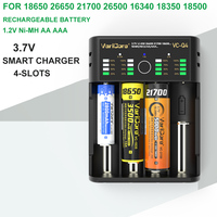 4-slot Intelligent Battery Charger Portable for 3.7V Lithium 18650 26650 21700 18500 18350 1.2V NI-MH Ni-Cd AA AAA