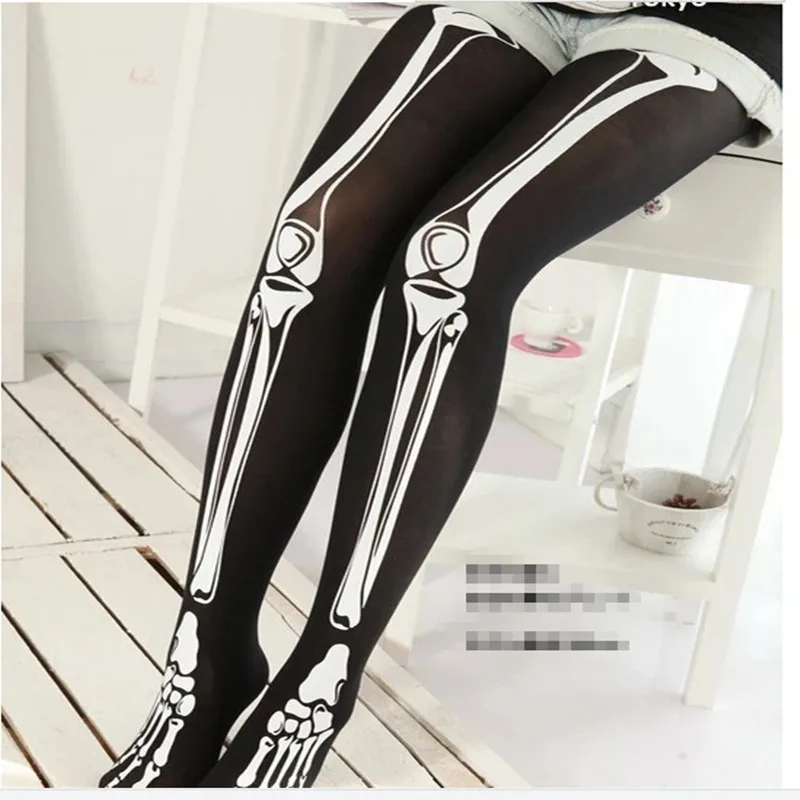 

5pcs/lot New No Box Japan Style Black Bones Pattern Pantyhose Female Accessories Women Clothing Hosiery Tights Acrylic Spendex