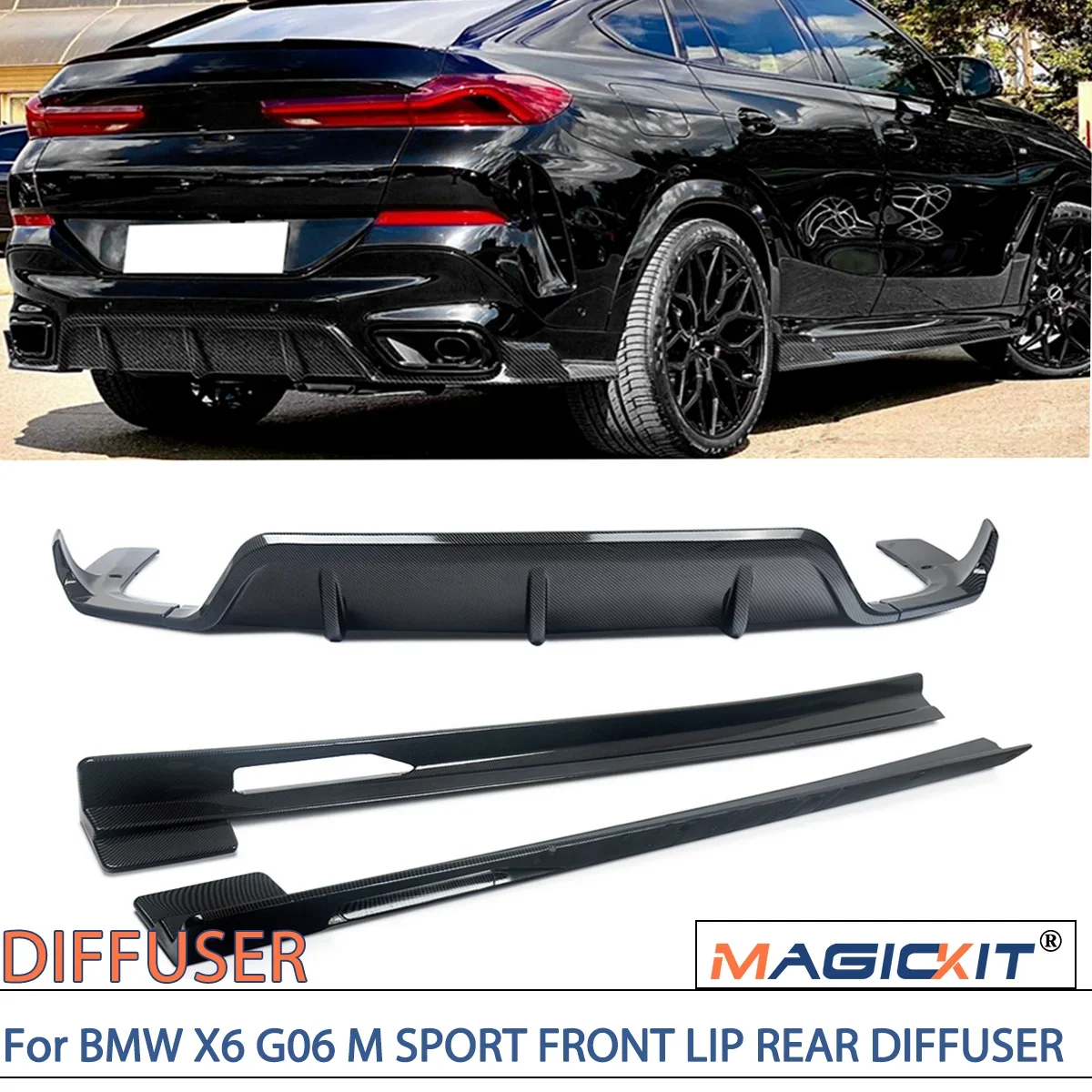 MAGICKIT BODY KIT For BMW X6 G06 Aero Body Kits M SPORT FRONT LIP REAR DIFFUSER SIDE SKIRTS Carbon Fiber Look Car Accessories