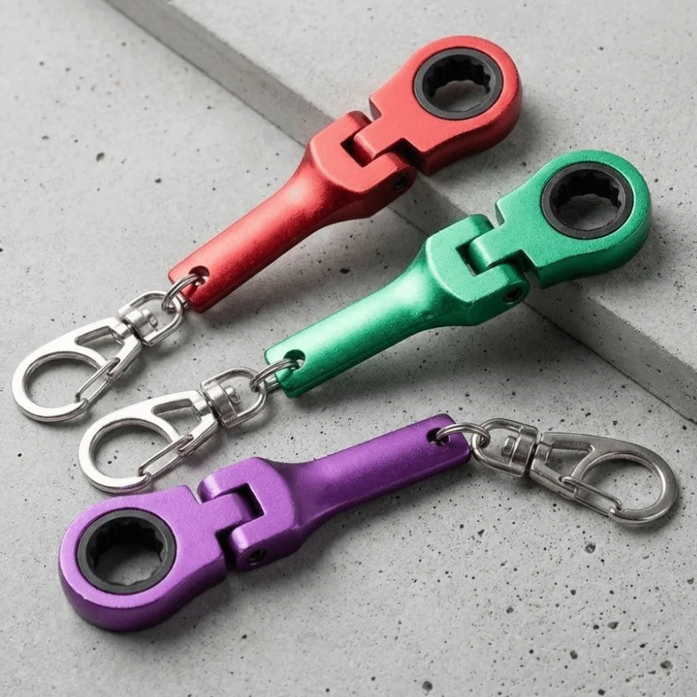 Creativity 10mm Ratchet Wrench Mini Shaped Metal Racing Keychain Adjustable Multifunctional Wrench Key Ring Men's Gifts