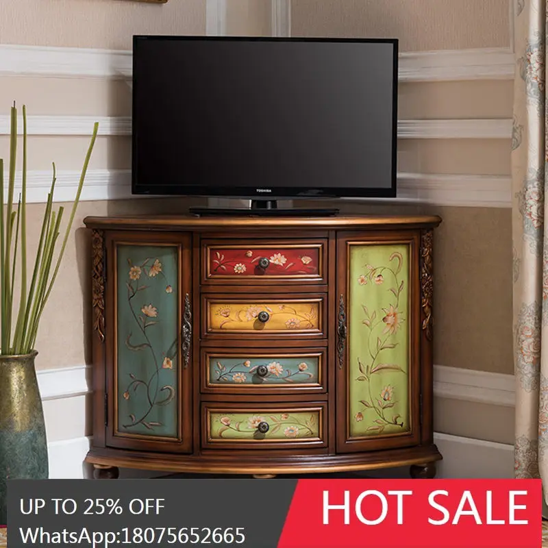 

HLZ European Style Corner Cabinet American Country Style Corner Cabinet Solid Wood Corner Entrance Storage Cabinet