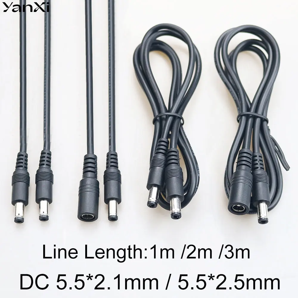 1/2/3M DC 5.5x2.1mm 5.5x2.5mm Extension Cable Male To Male Female Plug Power Supply Connector Cord Wire For CCTV Security Camera