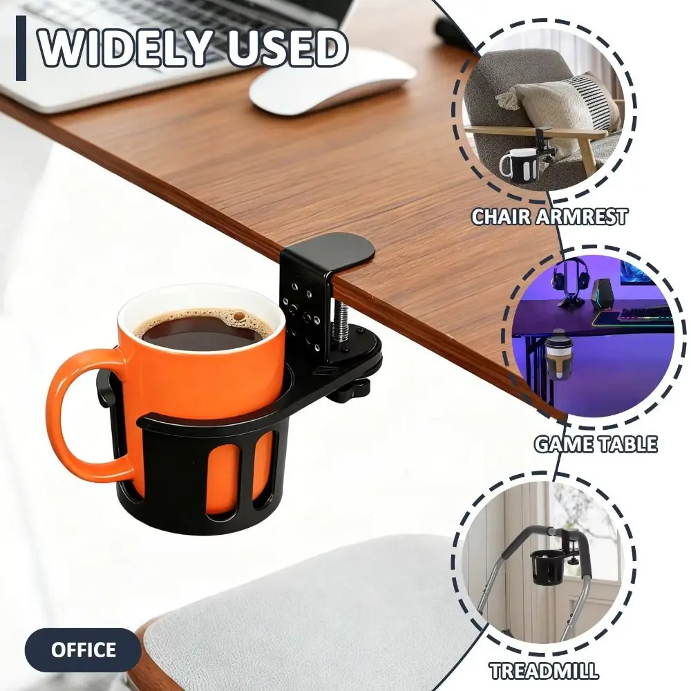 Adjustable Cup Holder Non Slip 360 Degree Rotating Desk Mug Bracket Anti Spill Arm Clamp Stand Clip On Cup Holder