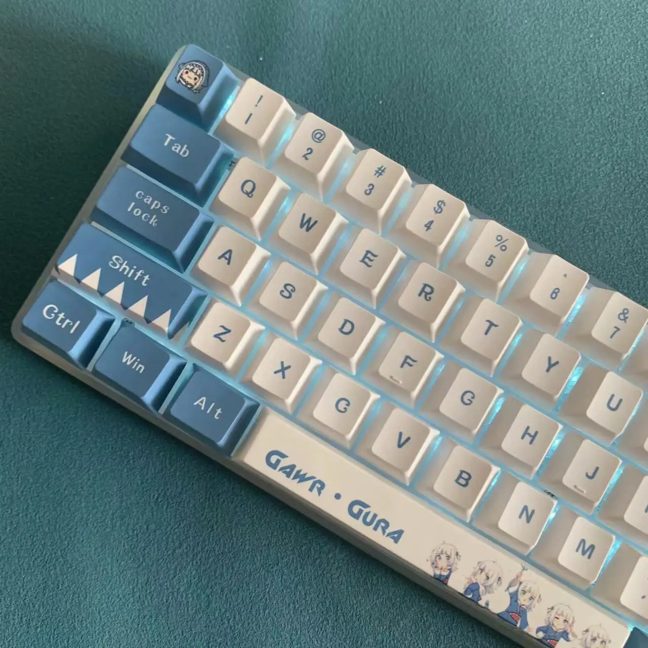 Hololive-cubierta de tecla Vtuber Gawr Gura 132, sublimación de tinte PBT, interruptor de eje cruzado Cherry MX, Teclado mecánico, regalo de Juego