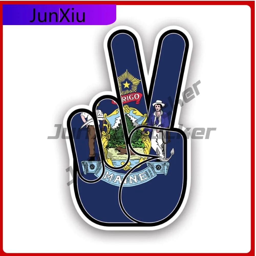 Maine State Shaped Peace Sign Sticker Creative Decals V Hand Sign Nuclear Disarmament Hippie Me Funny Style SUV Use Waterproo
