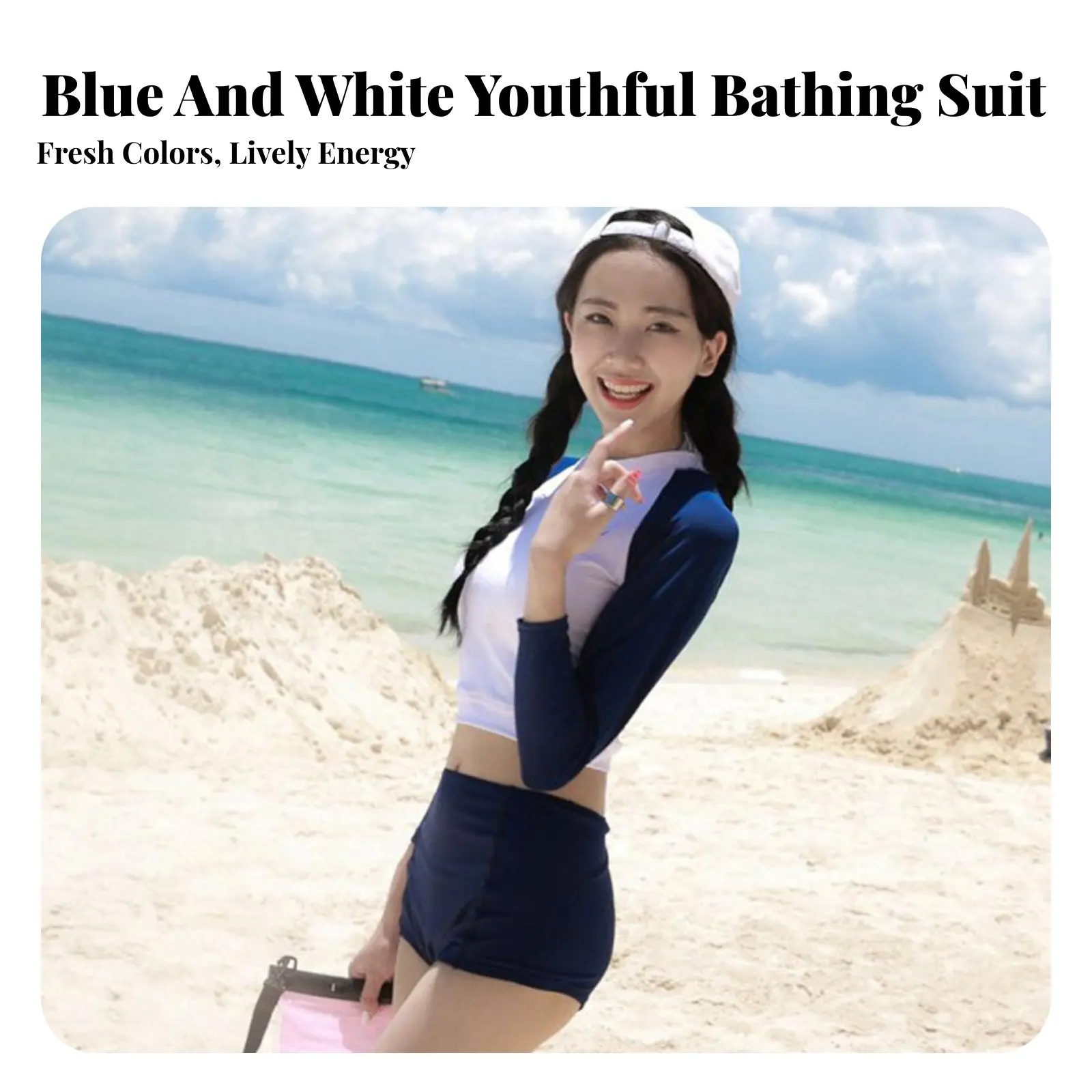 

Купальник-двойка с длинными рукавами в корейском стиле, комплект бикини с длинными рукавами, бикини с высокой талией и шортами-бойшортами, защита от солнца