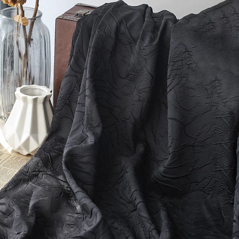 

Large Flower Embossed Jacquard Fabric Plain Black and White Stiff Fashion Suit Stage Costume Fabric 50cmx155cm