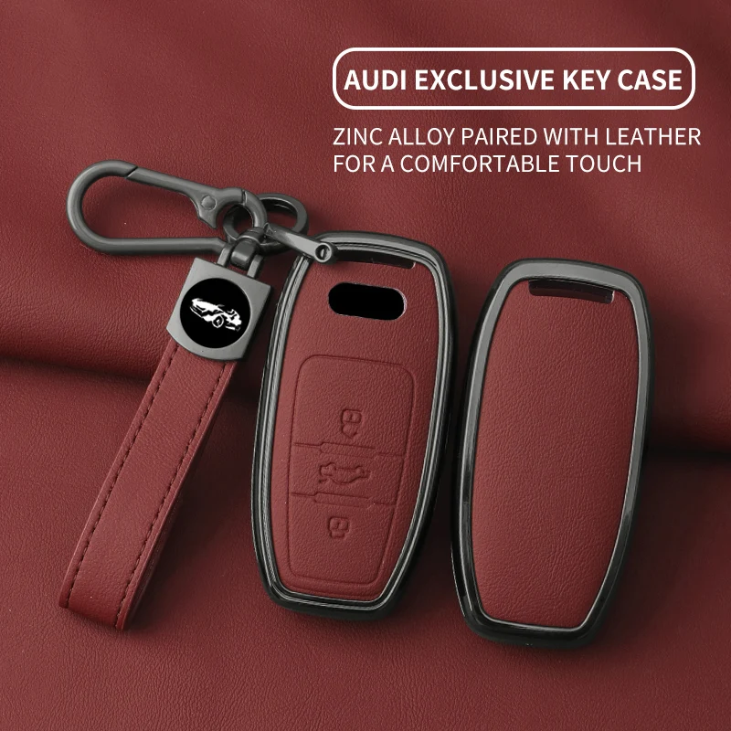 For Audi A1 A3 A4 A5 A6 A7 A8 Quattro Q3 Q5 Q7 S4 S5 S6 S7 S8 R8 TT Shell Holder Keychain Fob Metal Leather Car Key Case Cover