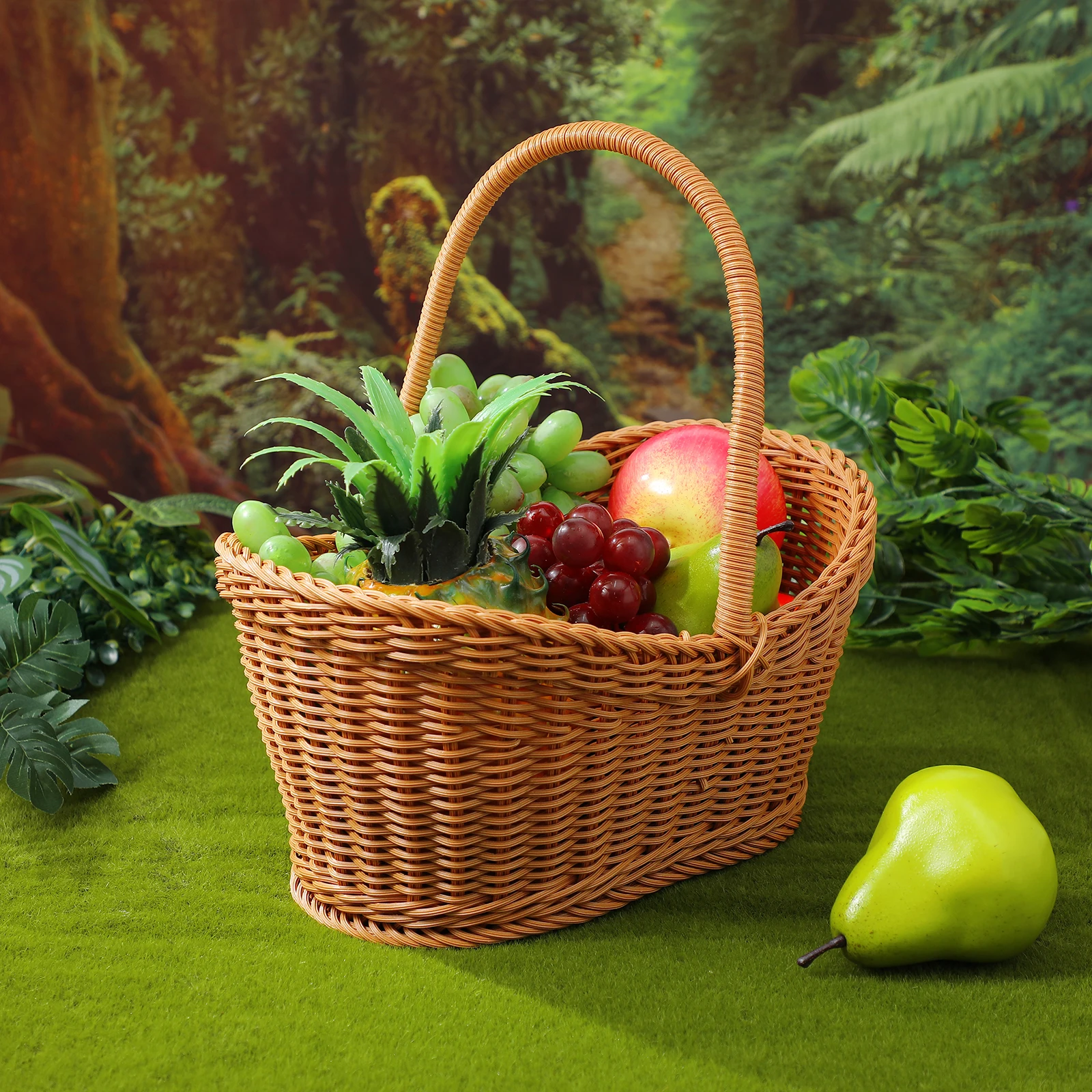 

Woven Gift Basket Handheld Snacks Organizer Rattan Egg Collector Decorative Storage Hamper Basket Fruit Treats Container