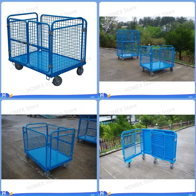 Heavy Duty Four Sided Steel Platform Hand Truck Cart with Universal Wheels Warehouse Cargo Transport Trolley for Easy Moving
