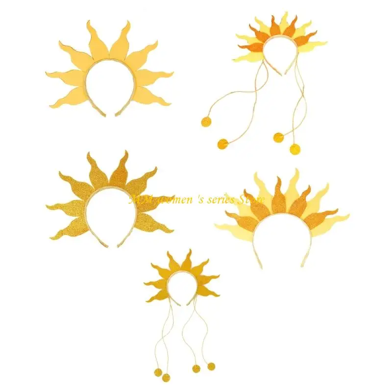 

Q39C Flame Hairband Raves Party Hair Accessories Crowns Headpiece Glitter Sun Headband Costume Halloween Headbands Gift