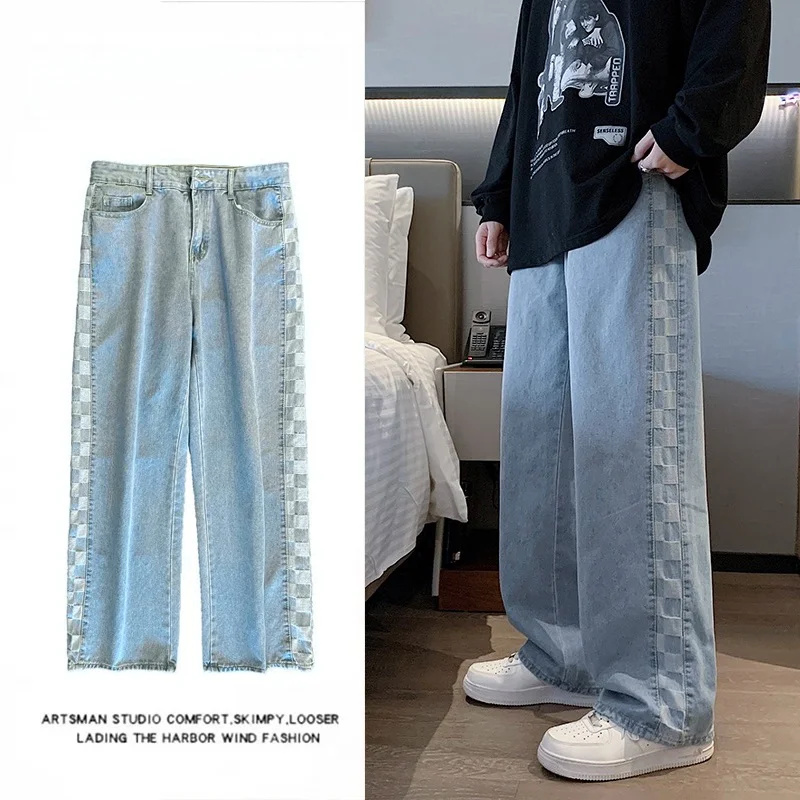 

Waed Denim Jeans Men's Autumn Winter Tailored Wide Leg Straight Cut Casual High Street Loose Fit Jeans Youth ular Sle