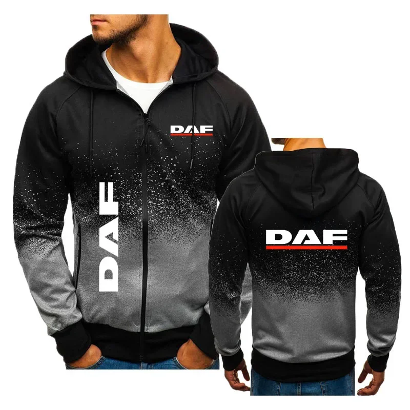 DAF เสื้อเสื้อฮู้ดดี้กันหนาวของผู้ชายพิมพ์ลาย, เสื้อกีฬาแบบบางเสื้อคาร์ดิแกนมีฮู้ดสำหรับผู้ชายเทรนด์ฮิปฮอปสีตัดกัน