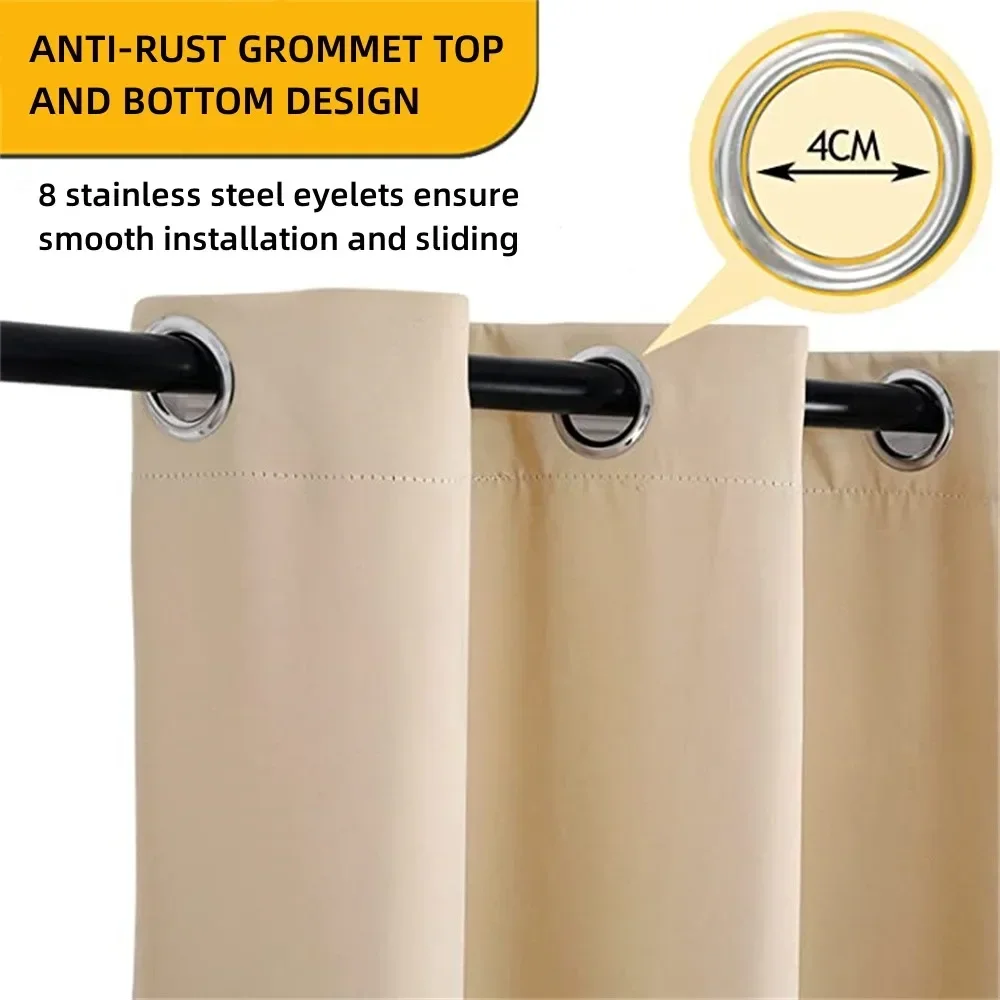 Customized Top and Bottom Grommets Curtain Solid Blackout Waterproof and Windproof Outdoor Curtains for Gardens/Balconies/Patios