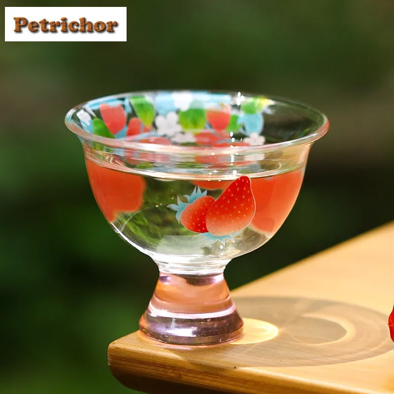 

2pc/lot Glass Strawberry High Foot Teacup Retro Tea Bowl Single Cups Tea-tasting Meditation Cup Jianzhan Master Cups Gift 45ml